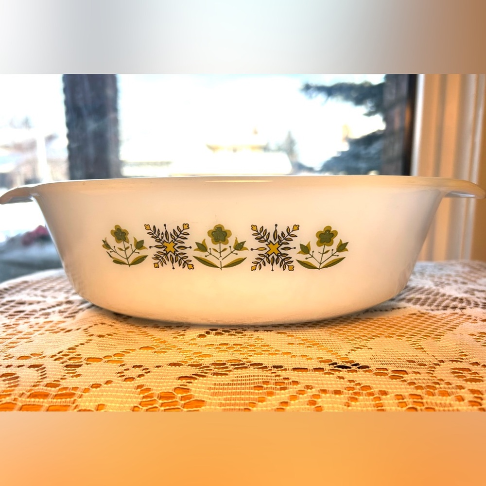 🌿🌼Vintage 70s Fire-King "Meadow Green" Casserole 🌿1.1/2 QUART USA🌼🌿Anchor Hock.